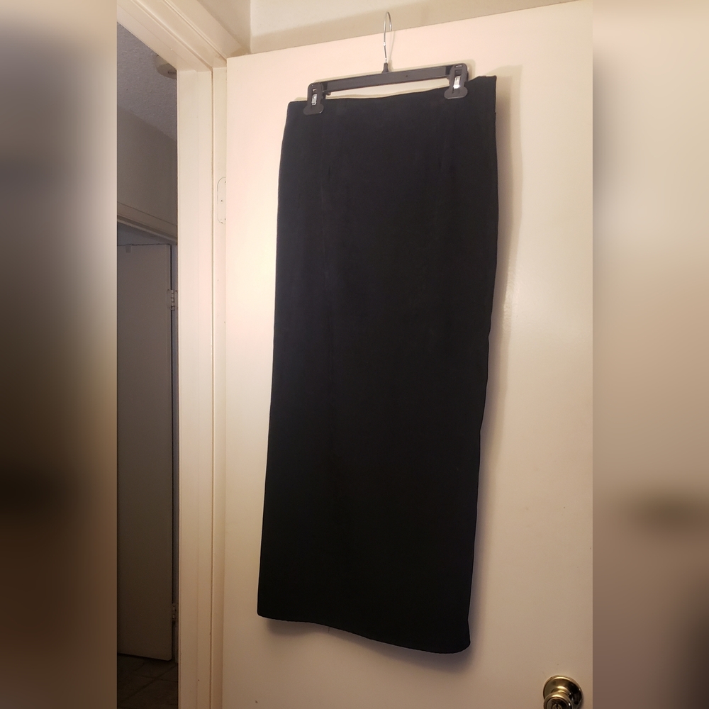 Black suade Straight Long Skirt -zipper back 35-1/2" long